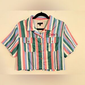 dELiA*s Colorful Striped Button Down Crop Top